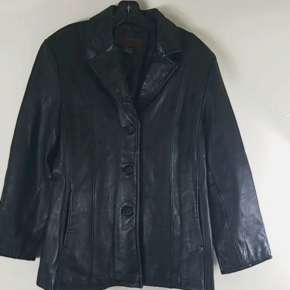 Siena Studio Black Leather Button-Front Blazer